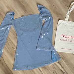 Beginning Boutique Marienne Blue Sequin Mini Dress NWT
